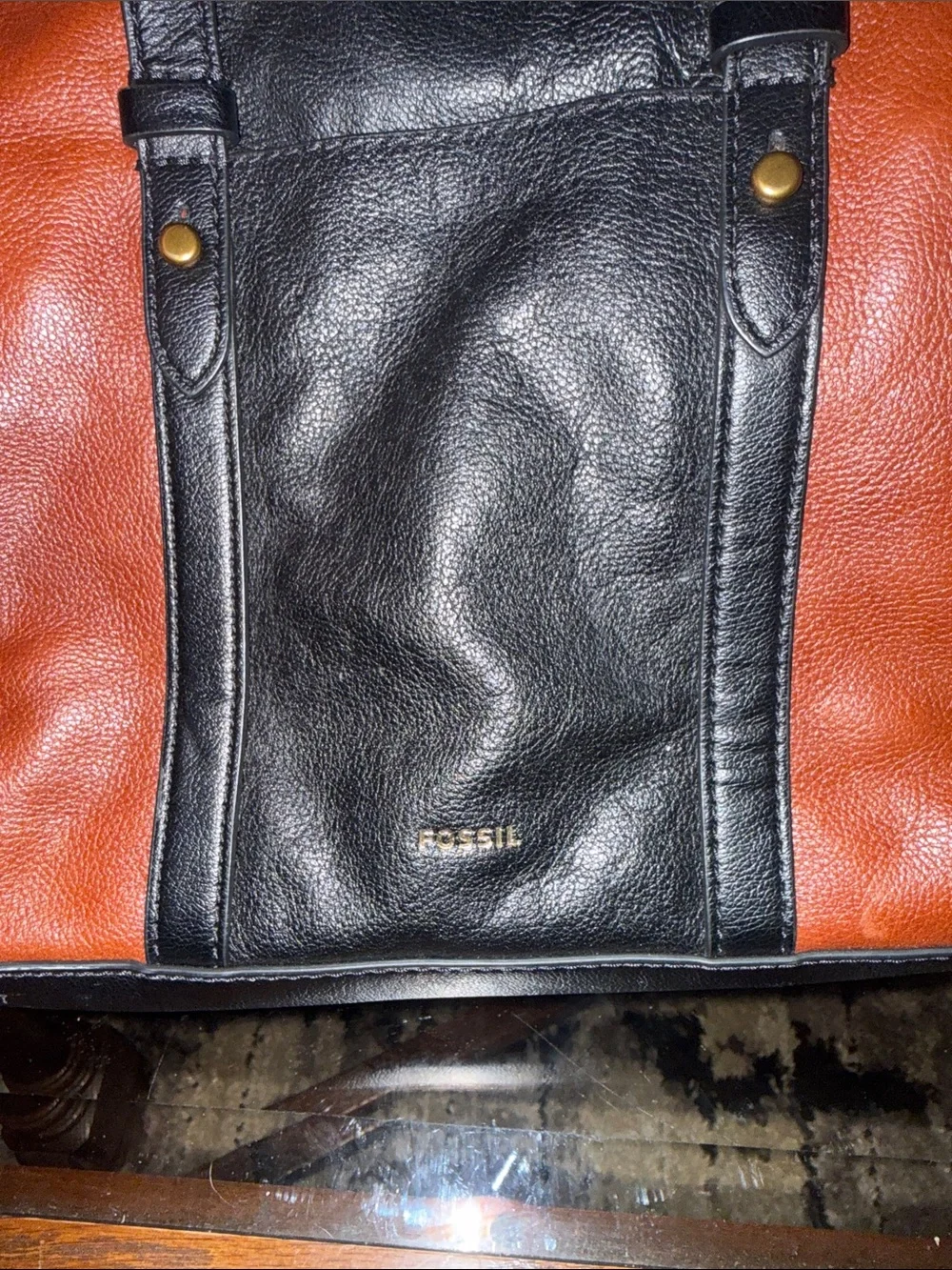 Fossil Black and Brown Leather Messenger Tote